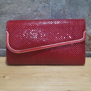 VTH Cherry Chain Metal Mesh Clutch Handbag Gold Trim Removable Straps
